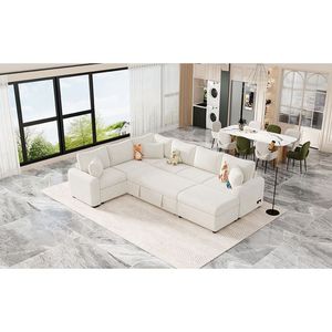 Divano Letto Sezionale 112.2 Color Crema per Soggiorno con Ottomana Contenitore Estraibile e Tre Dispositivi di Ricarica, Cuscini Inclusi - Product Image 4