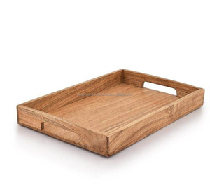 Plateau de service moderne et élégant en bois d'acacia écologique à motif carré pour hôtels de luxe et réceptions, certifié et en stock - Product Image 2