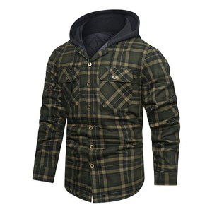 Veste de randonnée unisexe d'extérieur en toile patchwork, chemise-veste en flanelle à carreaux, doublure matelassée, épaisse, à capuche, pour l'hiver, en polaire - Product Image 1
