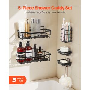 Lot de 5 étagères d'angle adhésives pour douche, grande capacité de 40 lb, pour rangement et organisation de salle de bain - Product Image 4