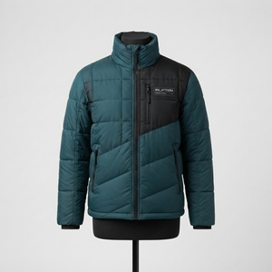 Veste matelassée pour homme, color block, col montant, empiècements diagonaux, chaude, zippée, hiver, OEM ODM, vente en gros - Product Image 1
