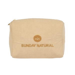 Bolsa de cosméticos de maquillaje ecológica para mujer, duradera, reutilizable, con cremallera, lona Lisa Natural, algodón, cáñamo, yute, viaje al por mayor - Product Image 1