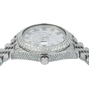 Montre unisexe de luxe classique à quartz, en acier inoxydable, avec cadran carré en or blanc et moissanite VVS, 41 mm, étanche - Product Image 2