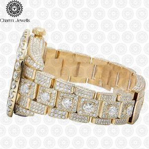 Charm_Jewells Men's Luxury Stainless Steel <b>Watch</b> 42mm Tonneau <b>Case</b> Diamond Encrusted Hollow Dial Analog Quartz Movement - Product Image 5