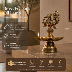 Traditional Brass Oil Lamp With Peacock Design For Religious Ceremonies Diwali Decor for Home <b>Mandir</b> decor - Product Image 5