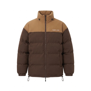 Blouson matelassé color block pour homme avec logo personnalisé, manteau d'hiver chaud entièrement zippé à col montant, veste d'extérieur à effet bulle - Product Image 1