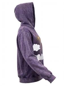 Sudadera con Capucha Morada, Gruesa, Extra Grande, con Estampado Gráfico de Sol y Nubes Bordados, Estilo Urbano, Unisex, de Algodón Pesado - Product Image 3