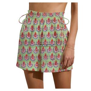 Shorts de Verano para Mujer con Estampado Artesanal y Cordón Ajustable, Pantalones Cortos de Algodón con Estampado Artesanal y Cordón Ajustable para el Fin de Semana, Shorts de Playa para Chicas - Product Image 4
