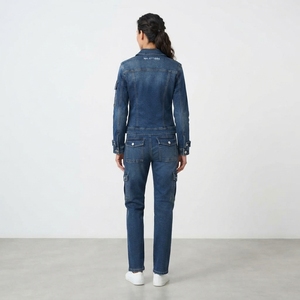 <b>Women</b> Dark Blue Denim <b>Jacket</b> And <b>Cargo</b> Jeans Set Utility Two Piece Matching Denim Outfit Casual Streetwear Fashion - Product Image 2