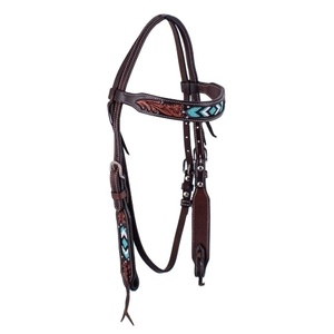 Precio razonable 100% cuero negro genuino Western Beaded Headstall con tallado a mano fabricante proveedor en India - Product Image 4