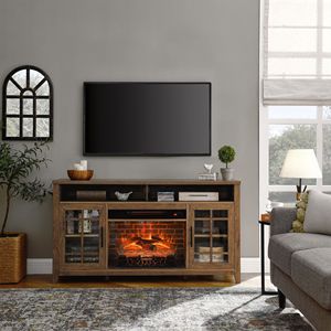 Elegante Mobile Porta TV da 55 Pollici con Camino Elettrico LED, Inserti KD, Riscaldatore, Design Moderno e Lussuoso in Legno di Recupero Stile Barnwood per Soggiorno - Product Image 6