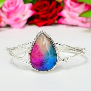 Bracelet manchette en argent sterling 925 fait main avec pierre précieuse quartz arc-en-ciel, cadeau pour elle - Product Image 5