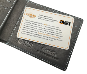 [La Mejor Oferta] Cartera Bifold RFID para Hombre Castello, de Cuero Genuino, Negra/Marrón Oscuro, Cierre Suave, Forro de Poliéster, Grabado en Relieve - Product Image 5