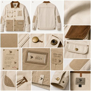 Heavyweight Ecru <b>Chore</b> <b>Jackets</b> For Unisex Tough Workwear Canvas Reinforced Corduroy Collar Factory - Product Image 3