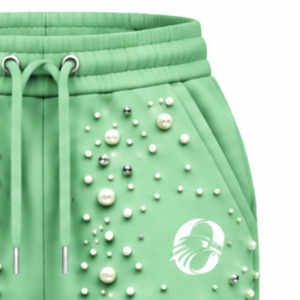 Custom Mint Green Pearl Beaded Jogger Pants <b>Women</b> Luxury Embellished Drawstring Sweatpants Casual Streetwear Fleece <b>Trousers</b> - Product Image 5