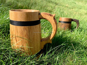 Tasses à bière classiques en bois naturelles fabriquées à la main pour les cadeaux d'affaires et les rafraîchissements rustiques d'Inde - Product Image 3