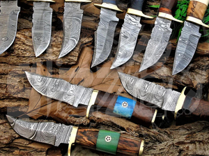 Couteaux de chasse Damas à prix réduit, couteau à lame fixe forgé, couteau de camping avec manche personnalisé en bois et laiton pour les détaillants - Product Image 4