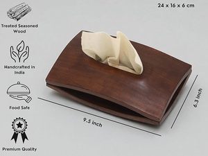 Handmade Square Wooden Tissue <b>Box</b> Cover Wabi Sabi Natural Wood Finish Tabletop Desk Organizer - Product Image 2