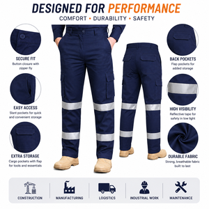 High Visibility Reflective <b>Work</b> Cargo Pants Industrial Safety Trousers Multi Pocket Protective Durable Hi Vis <b>Construction</b> <b>Work</b> - Product Image 4