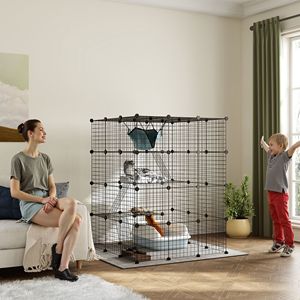 DIY gabbia per gatti a 4 livelli rampe per saltare piattaforme di recinzione interna per 1-3 gatti 3X3X4 porte nere case per animali domestici mobili - Product Image 1