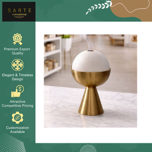 Exclusive Sale on Luxury Home Decor Handcrafted White Gold Natural Marble and Matte Brass Bakhoor <b>Aromatic</b> Incense Burner Set - Product Image 2