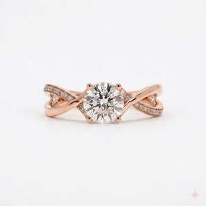 แหวนหรู VBSR-99 พร้อมวงแหวนแต่งงานทองคำชมพู 14K เพชรทรงกลม 2.10 กะรัต 8 มม. VVS1 เพชรเลี้ยงในห้องปฏิบัติการ แหวนแต่งงานแบบเกลียว - Product Image 4