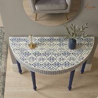 Mesa Consola de Comedor Moderna y Duradera con Incrustaciones de Hueso Ovaladas, Estilo Rústico para Villa, Mesa Auxiliar Decorativa de Madera para Sala de Estar