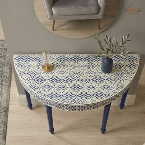 Mesa Consola de Comedor Moderna y Duradera con Incrustaciones de Hueso Ovaladas, Estilo Rústico para Villa, Mesa Auxiliar Decorativa de Madera para Sala de Estar - Product Image 3