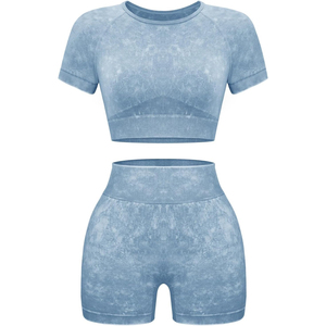 Two Piece Yoga Set Crew Neck <b>Crop</b> <b>Top</b> High Waist Shorts Solid <b>Red</b> Spandex Polyester Sweat Wicking Workout Wear - Product Image 4
