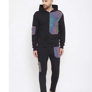 Conjunto de chándal completo para hombre, pantalones de chándal con parches reflectantes de arcoíris negro, sudaderas con capucha para invierno, Rainbo negro - Product Image 1