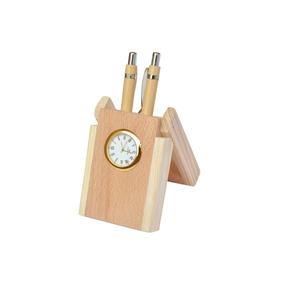 Portalápices de Madera de Nogal para Oficina, con Reloj, Acabado Pulido, para Escritorio, Venta de Fábrica - Product Image 1
