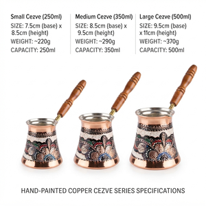 Hand Painted Floral Enamel Copper Turkish Coffee Pot <b>Vintage</b> Cezve Arabic Ibrik Stovetop Milk Warmer Wooden Handle <b>Tin</b> Lined OEM - Product Image 4