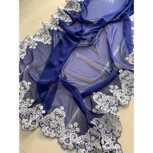 SAREE DE TRAVAIL À BRODERIE AVEC CHEMISIER NON COUDU BLEU - Product Image 2