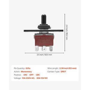 Interruttore a Levetta Momentaneo a 6 Pin per Inversione di Polarità ON-OFF-ON, DC 12V/30A AC 250V/15A, Piastra di Montaggio Inclusa - Product Image 2