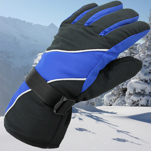 Gants de ski d'hiver à doigts complets, isolés thermiquement, coupe-vent, en nylon, pour sports de plein air, unisexe, fermeture à boucle, rouge et noir à panneaux - Product Image 3