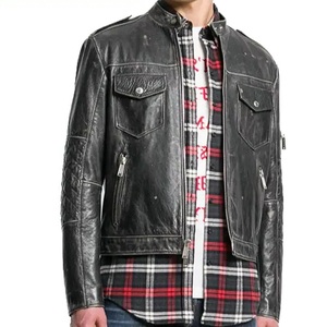 Veste en cuir véritable pour homme pour l'hiver, tissu tissé personnalisé, veste en cuir décontractée pour homme - Product Image 5