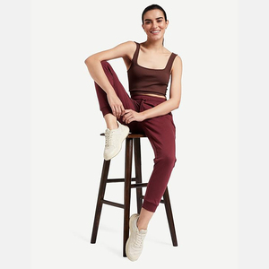 Dark Burgundy Wine High Waist Women's <b>Cuffed</b> <b>Jogger</b> Pants Winter Fleece Wholesale Europe Sports - Product Image 5