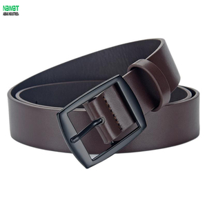 Cinturón Formal de Cuero Genuino para Hombre, Color Sólido, Hebilla de Metal Rectangular, Diseño de una Sola Pieza, Duradero - Product Image 2