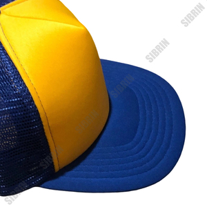 SIBRIN Custom 5 Panel Trucker Cap Yellow Blue <b>Flat</b> Brim Mesh <b>Hat</b> Motorsport Racing Skateboarding Outdoor Sports Baseball Cap - Product Image 2