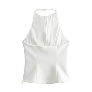 Tops Cortos de Tela Tejida Transpirable con Cuello Halter de Buena Calidad para Mujer, Camiseta sin Mangas Sexy y Ajustada, Personalizable - Product Image 4