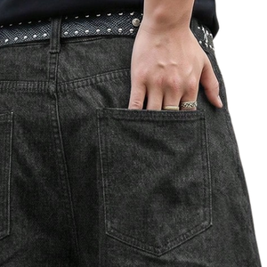 Pantalones Vaqueros de Mezclilla para Hombre, Corte Ancho, Cintura Media, con Parches, Ajuste Holgado, Transpirables, de Secado Rápido, Estilo Urbano, Lavado Enzimático, 100% Algodón - Product Image 4