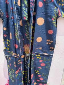 Bata Kimono de Algodón Azul Oscuro con Estampado Floral para Mujer, Ligera, Estilo Boho, para Descansar, Vestido de Salón, Túnica de Verano, Cubrebaño de Playa - Product Image 5
