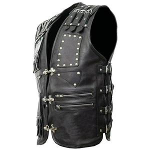 Custom Manufacturing Premium Black Polyester Vintage Motorcycle Club Vest with Button Studs Buckles Heavy Duty <b>Biker</b> <b>Waistcoat</b> - Product Image 3
