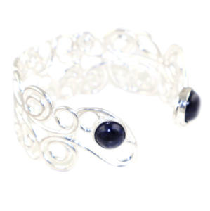 Pulseras Ajustables de Plata con Diseño de Textura Real y Piedra Sodalita, Joyería de Moda Atemporal para Mujer, Venta al por Mayor - Product Image 2