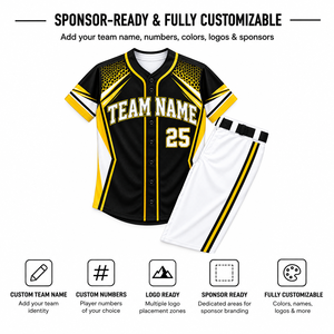 Ensemble de maillots de baseball personnalisables à manches courtes 100% polyester anti-humidité avec nom d'équipe imprimé pour adultes - Product Image 2
