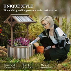 Fioriera Esagonale in Legno Grigio Chiaro con Tettoia Zincata, Elegante Vaso da Giardino Rialzato per Esterni - Product Image 6