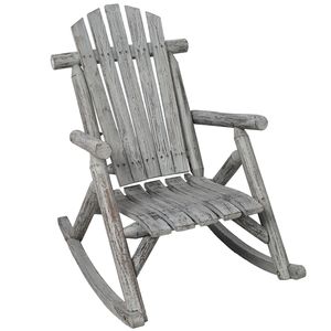 Silla Mecedora de Madera Resistente Color Gris Claro para Porche, Silla Mecedora de Madera de Abeto para Patio Exterior - Product Image 5