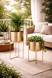 Supports de fleurs en métal plaqué or, jardinières modernes d'extérieur pour plantes vertes, décoration de jardin - Product Image 4