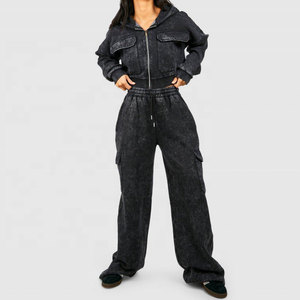 Conjunto Deportivo de 2 Piezas para Mujer, Diseño Personalizado OEM, Invierno, Color Sólido, Lavado Ácido, 100% Algodón, Secado Rápido, Transpirable, Directo de Fábrica - Product Image 1