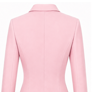 Blazer Rosa Claro Personalizado para Mujer, Corte Entallado, Doble Botonadura, Manga Larga, Chaqueta Formal de Oficina con Logotipo en el Pecho - Product Image 1